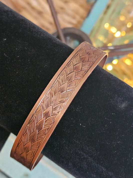 Copper Cuff--Running Wheat Pattern