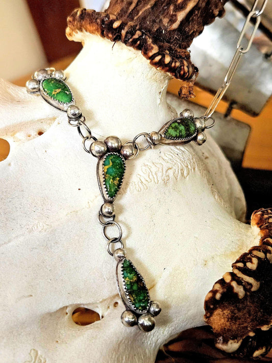 Sonoran Gold Turquoise and Sterling Silver Lariat Necklace