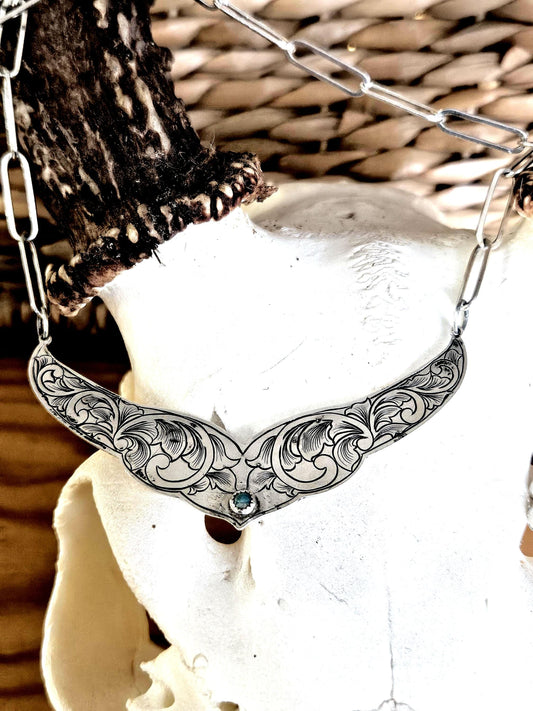 Hand Engraved Sterling and Kingman Turquoise Collar Necklace and Drop Earrings Set