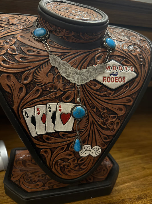 High Blue Kingman Engraved Lariat