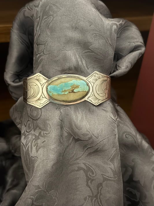 Engraved Sterling and Royston Ribbon Cuff