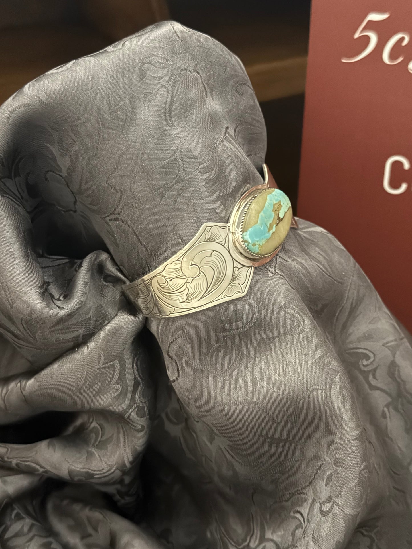 Engraved Sterling and Royston Ribbon Cuff