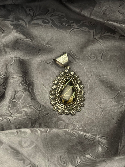 Blackjack Turquoise Shot Embellished Pendant with Engraved Bale