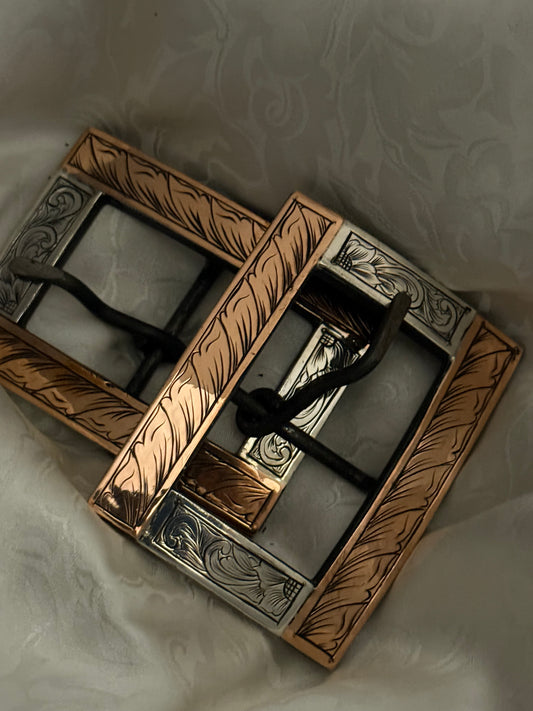 Engraved Square Cart Buckle Pair