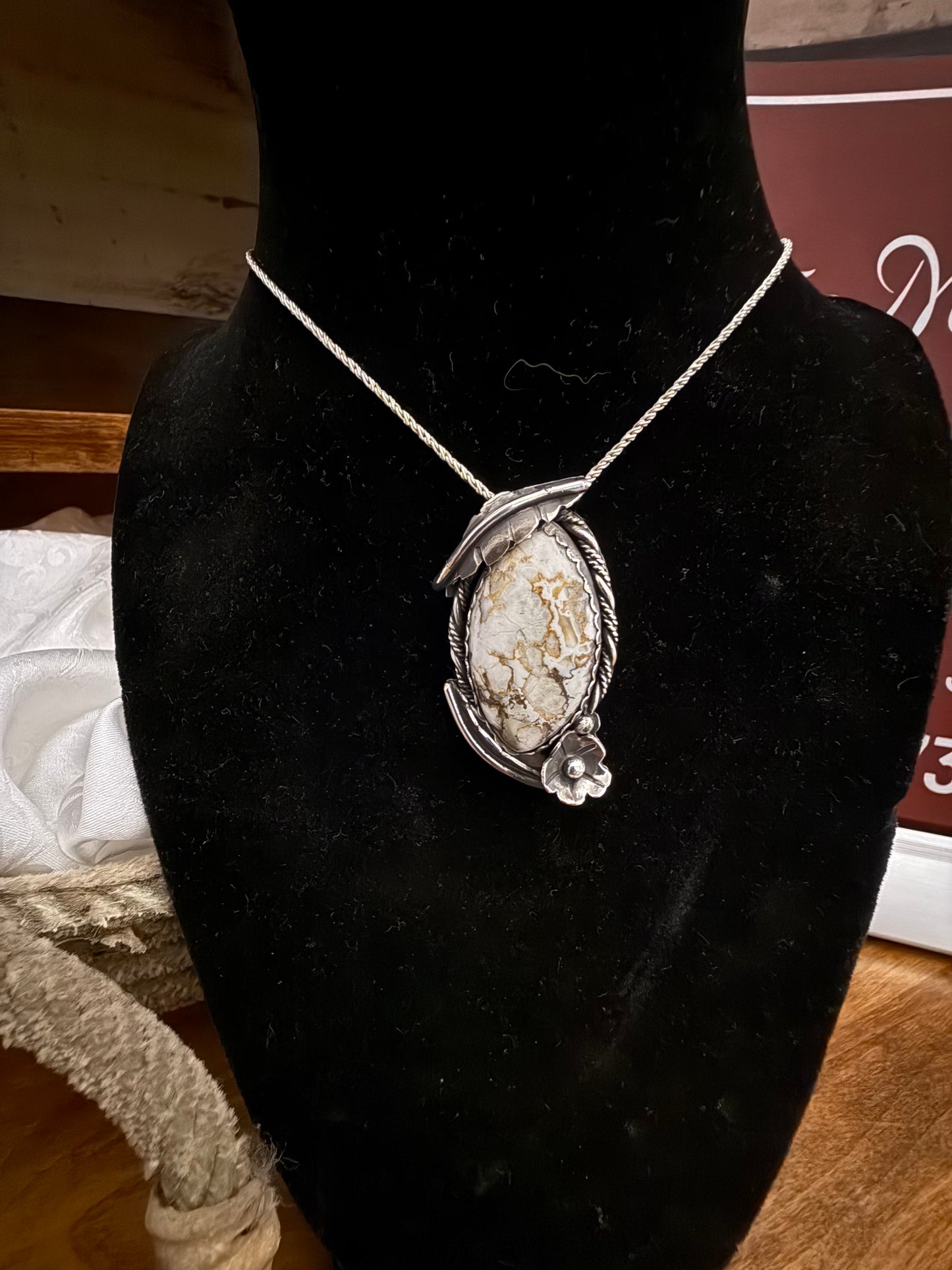 Marquis Cut Wild Horse Stone Set with Feathers and Flowers