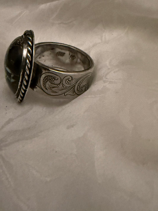 Blackjack Turquoise Ring with Engraved Band