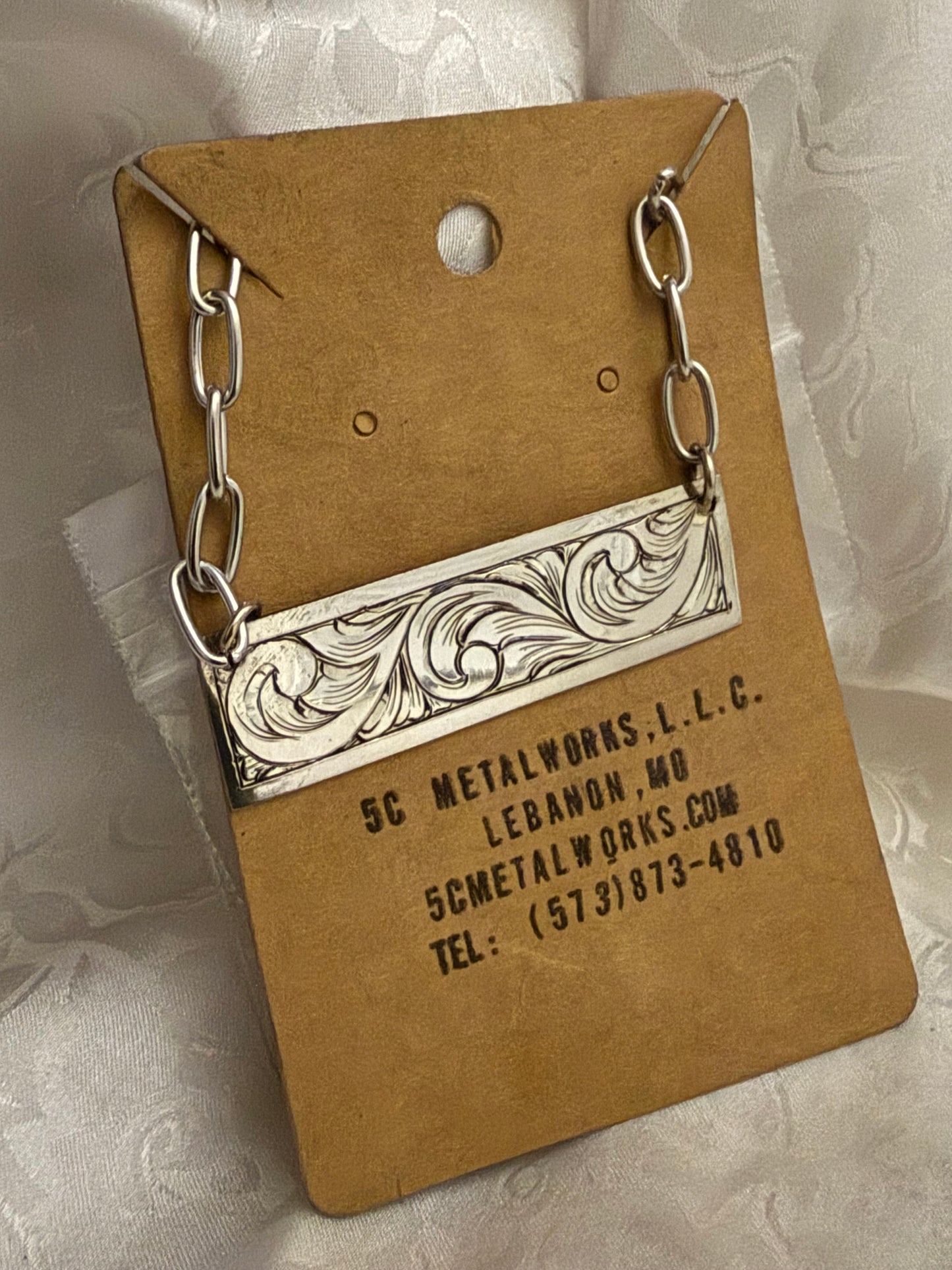 Bright Cut Engraved Sterling Bar Necklace
