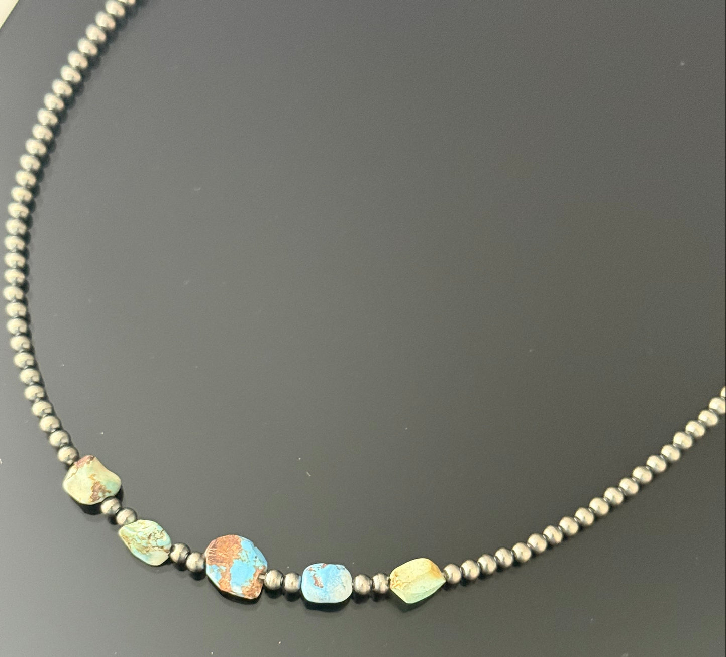 18-Inch Silver Pearl and Golden Hills Turquoise Nugget Strand