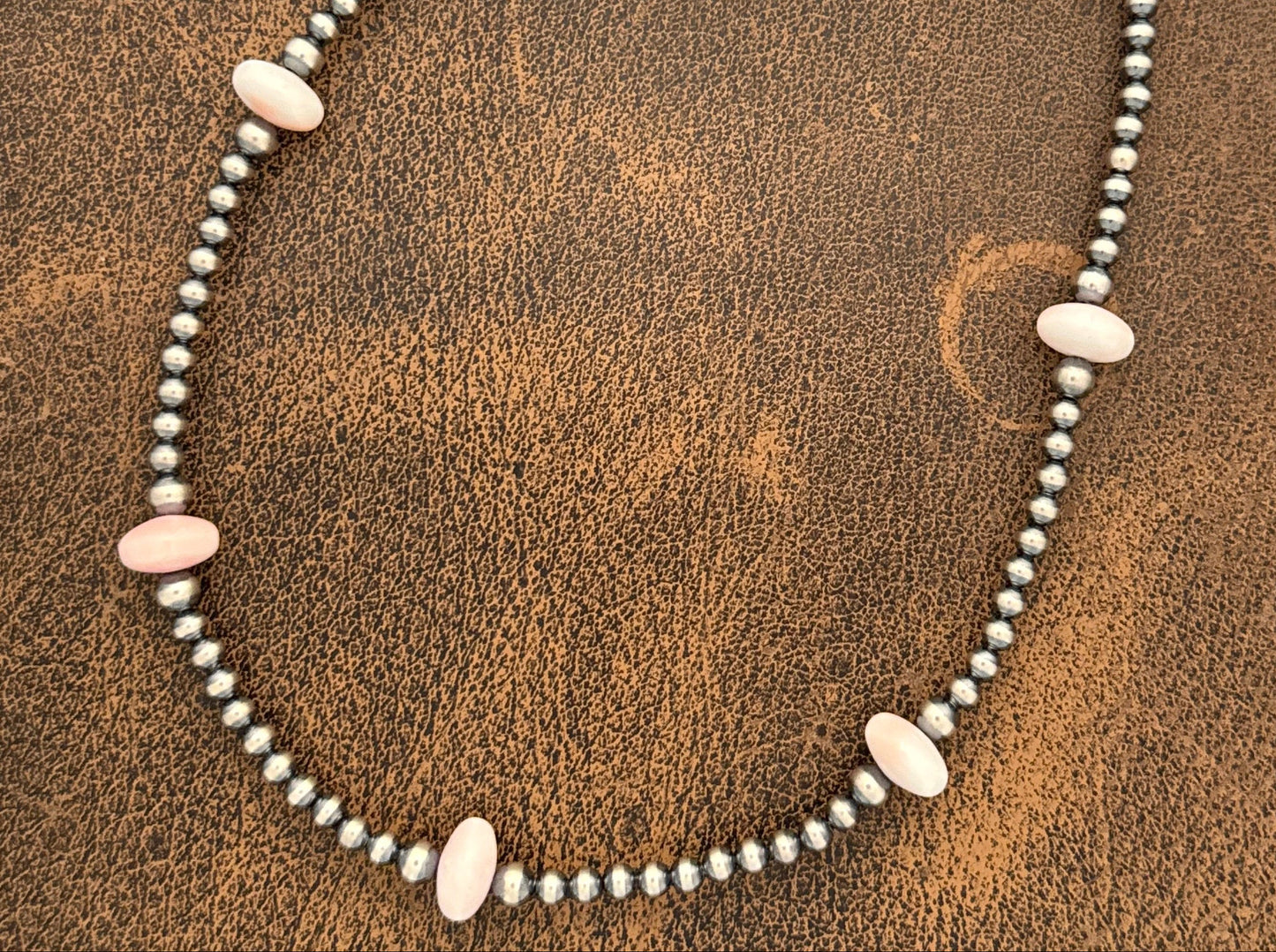 Sterling Silver Pearls with Pink Conch Beads—14 Inch