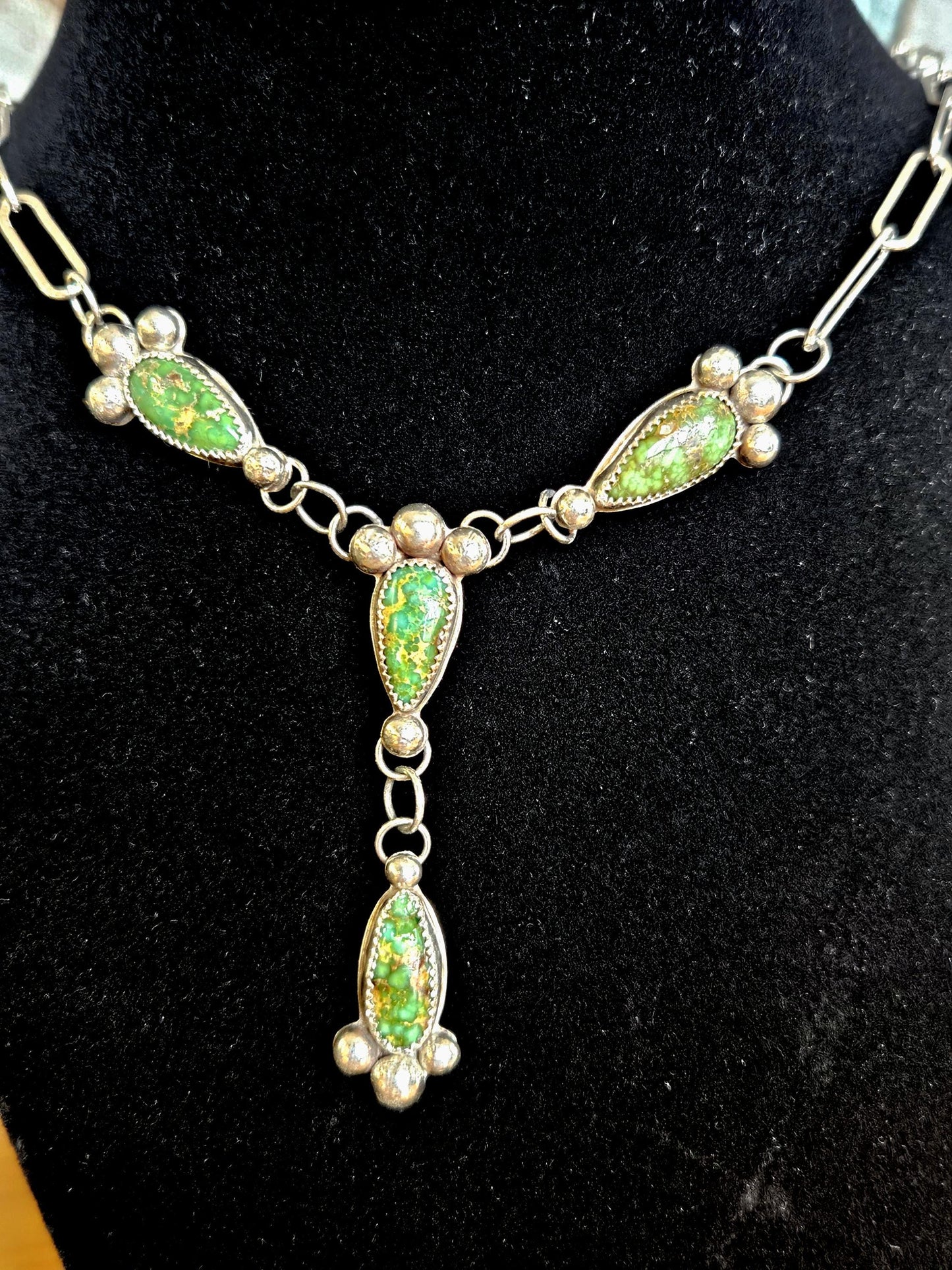 Sonoran Gold Turquoise and Sterling Silver Lariat Necklace