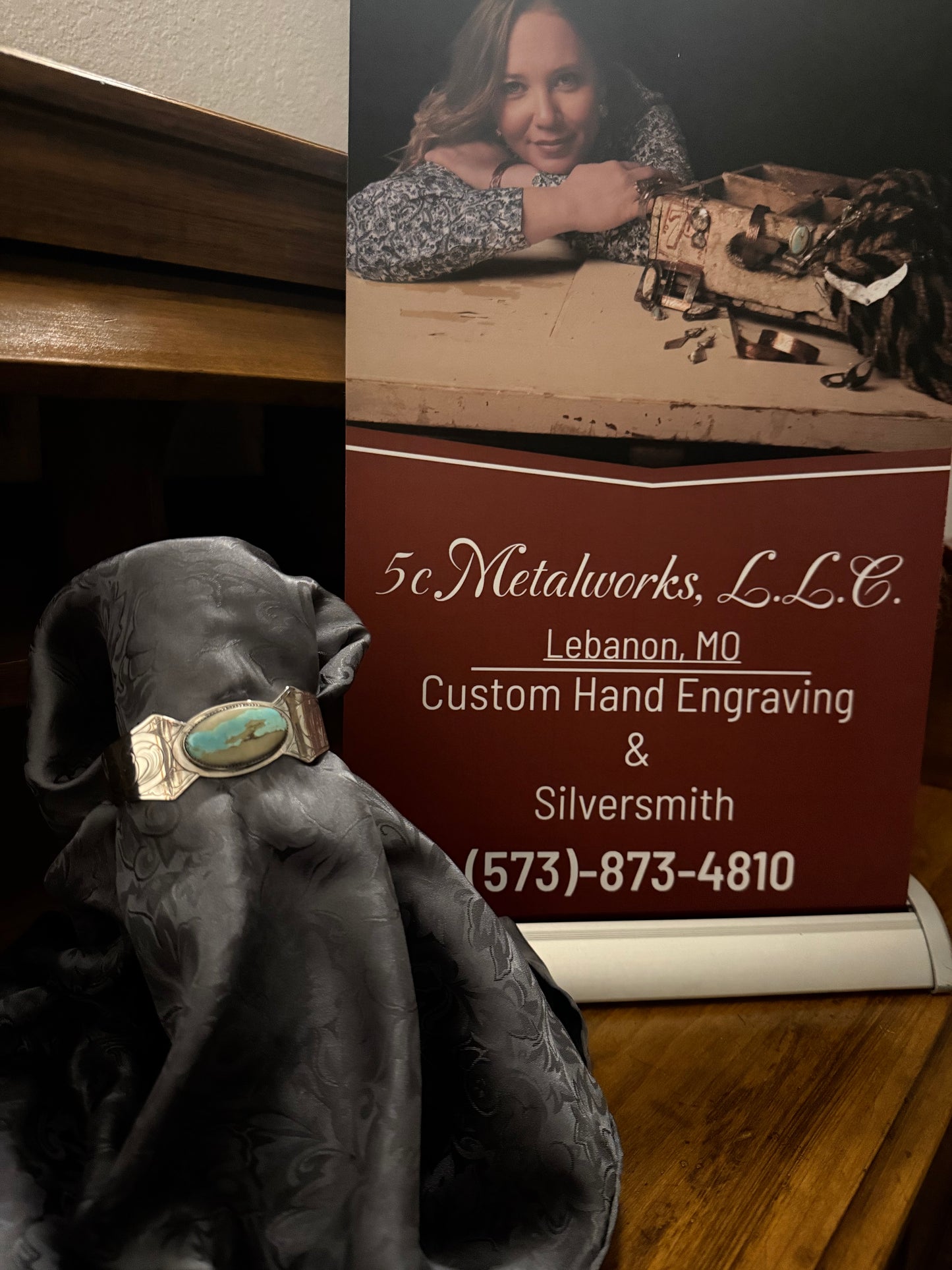 Engraved Sterling and Royston Ribbon Cuff