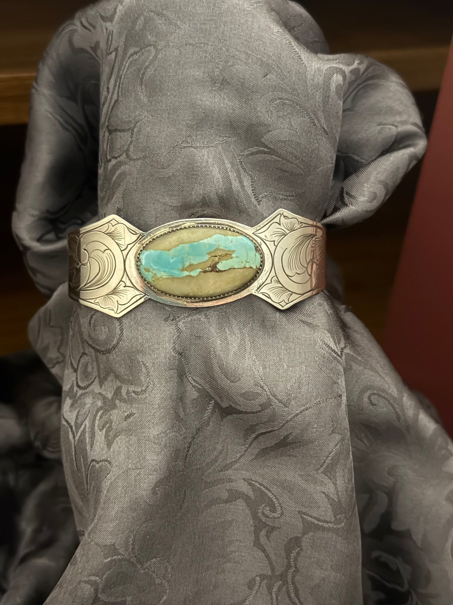 Engraved Sterling and Royston Ribbon Cuff