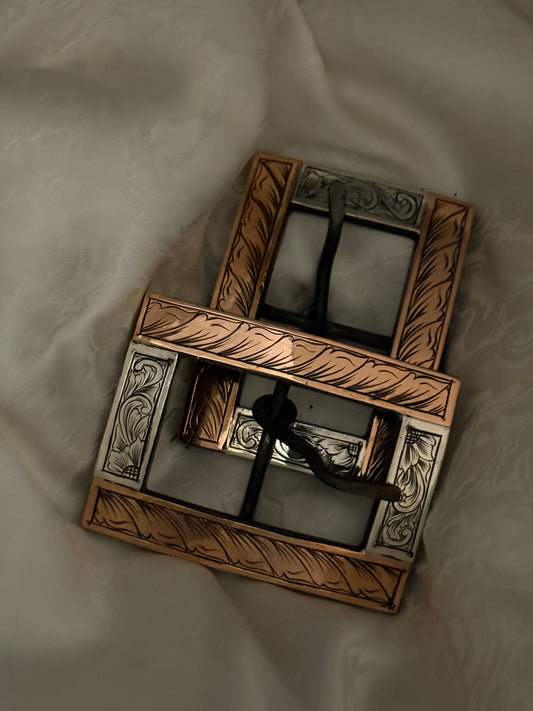 Engraved Square Cart Buckle Pair