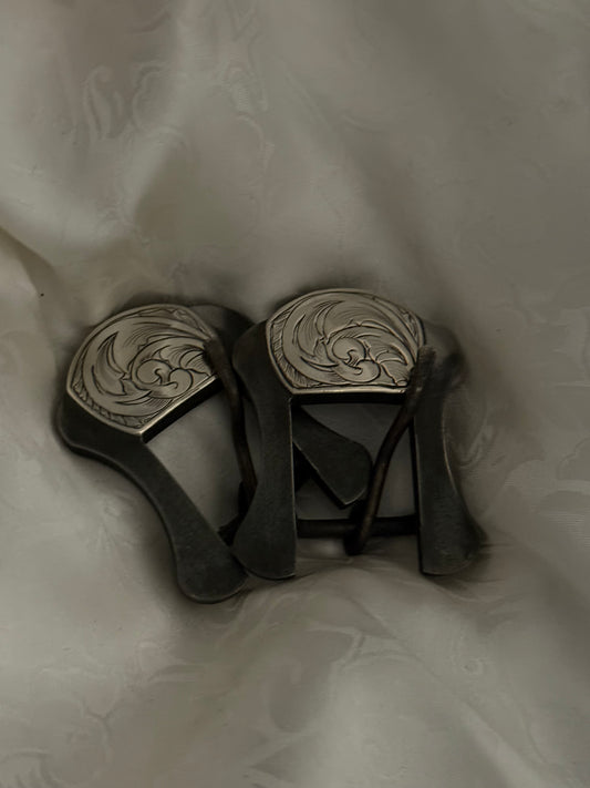 Engraved Silver Spur Strap Buckles