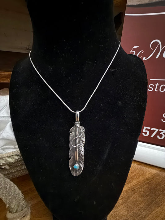 Kingman and Sterling Feather Pendant