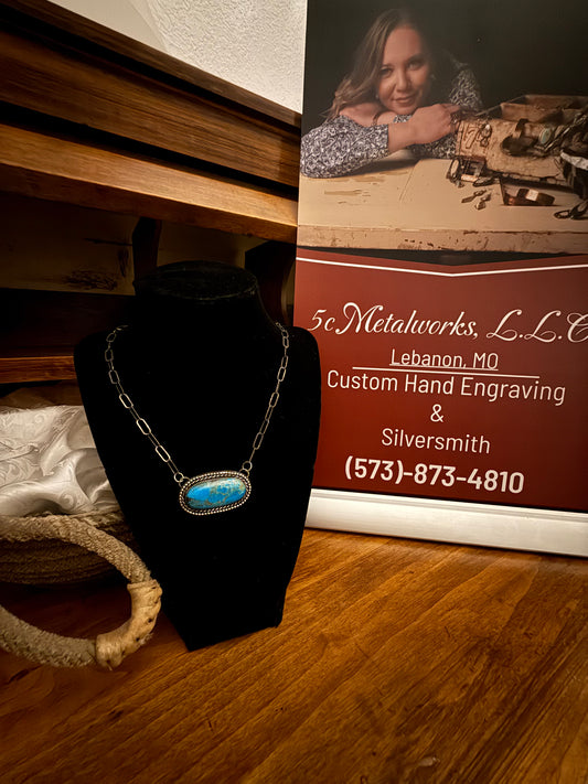 Kaolin Kingman Bar Necklace with Double Border