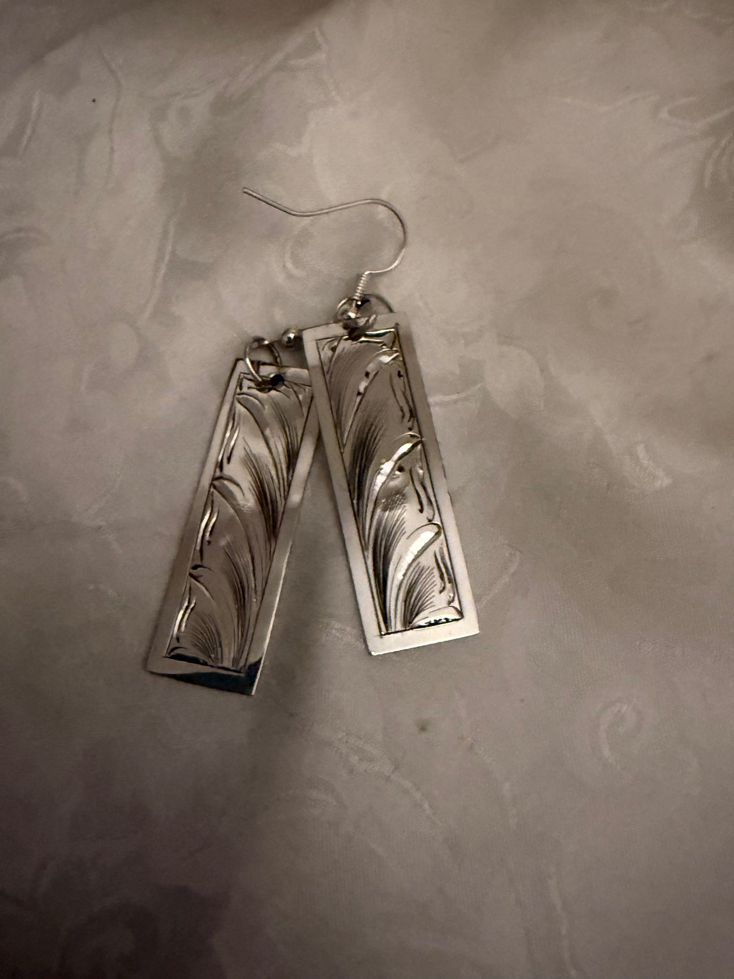 Engraved Sterling Dangle Bar Earrings
