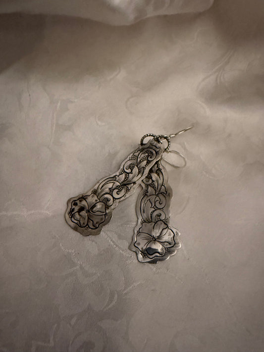 Engraved Flower and Scroll Dangle Earrings