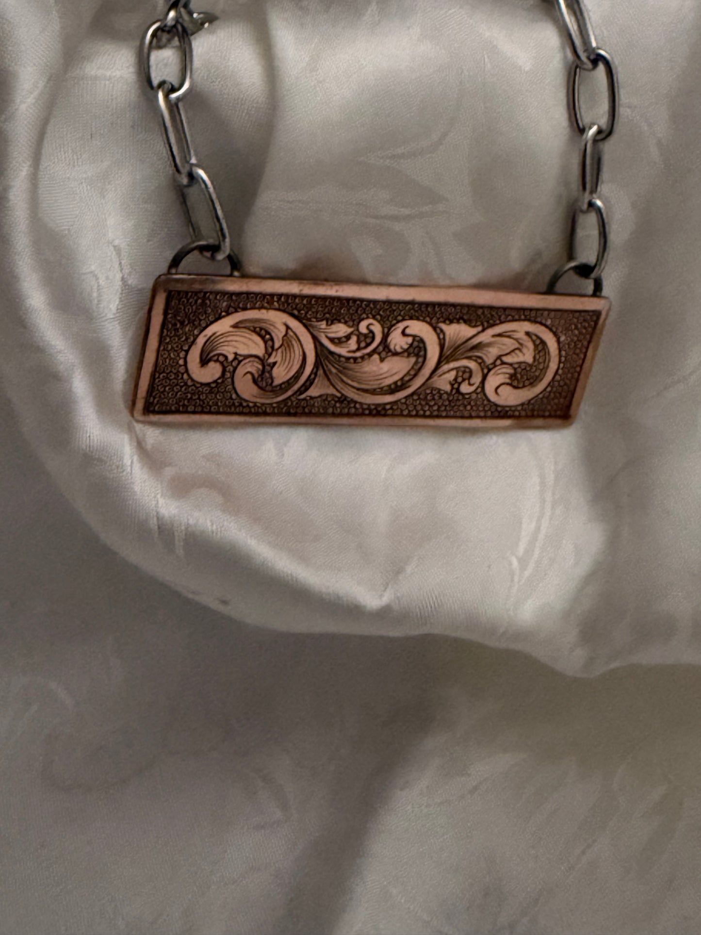 Engraved Copper Bar Necklace with Bead Punch Background