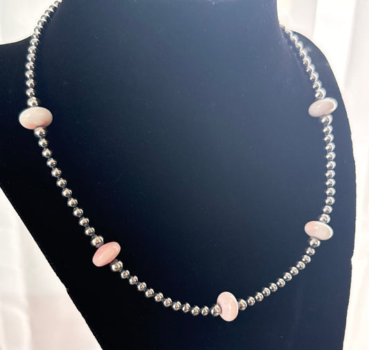 Sterling Silver Pearls with Pink Conch Beads—14 Inch