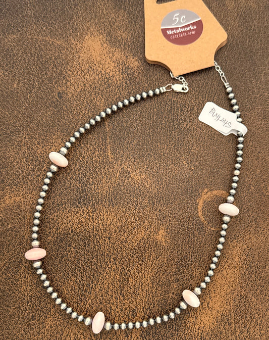 14-Inch Silver Pearl and Pink Conch Bead Strand