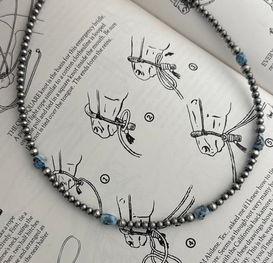 16-Inch Silver Pearl and Golden Hills Turquoise Nugget Strand