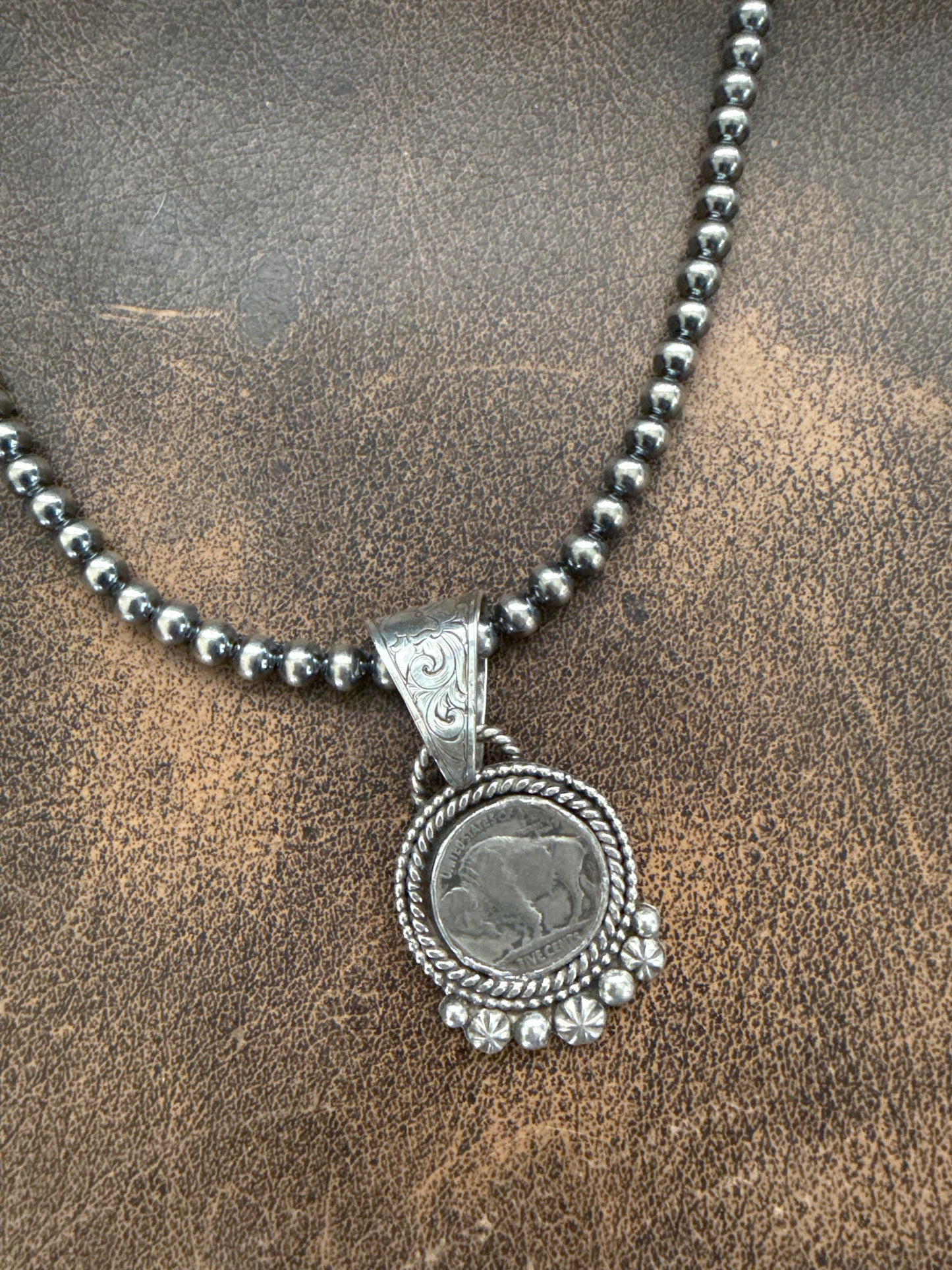 Buffalo Nickel Pendant with Engraved Bale