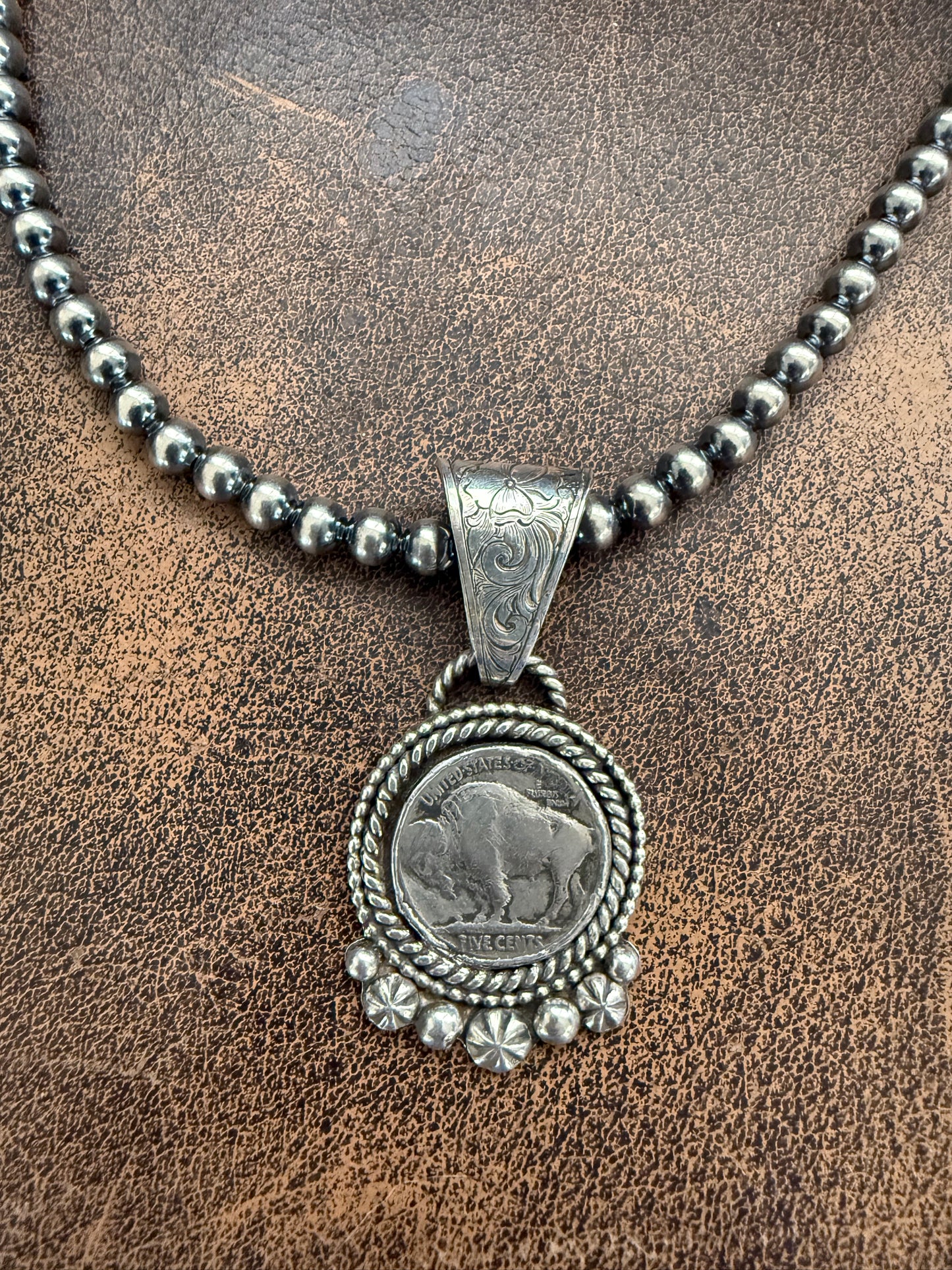 Buffalo Nickel Pendant with Engraved Bale