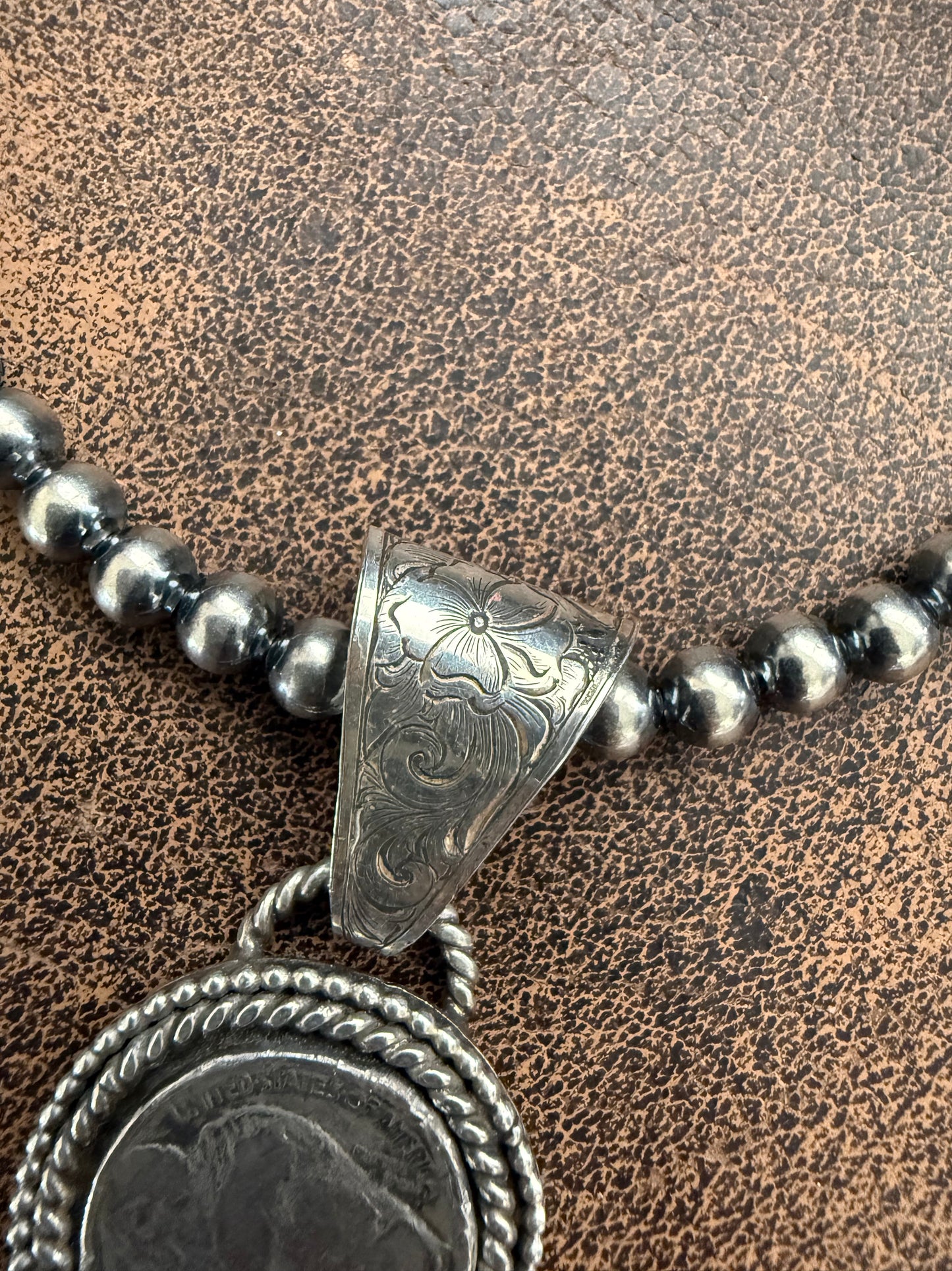 Buffalo Nickel Pendant with Engraved Bale