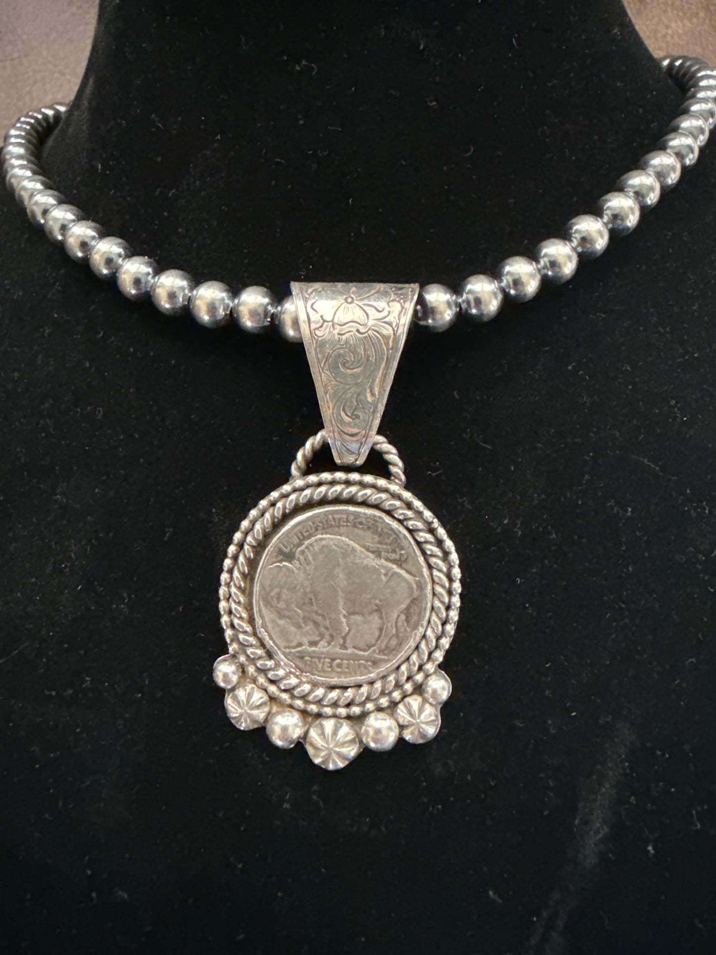 Buffalo Nickel Pendant with Engraved Bale