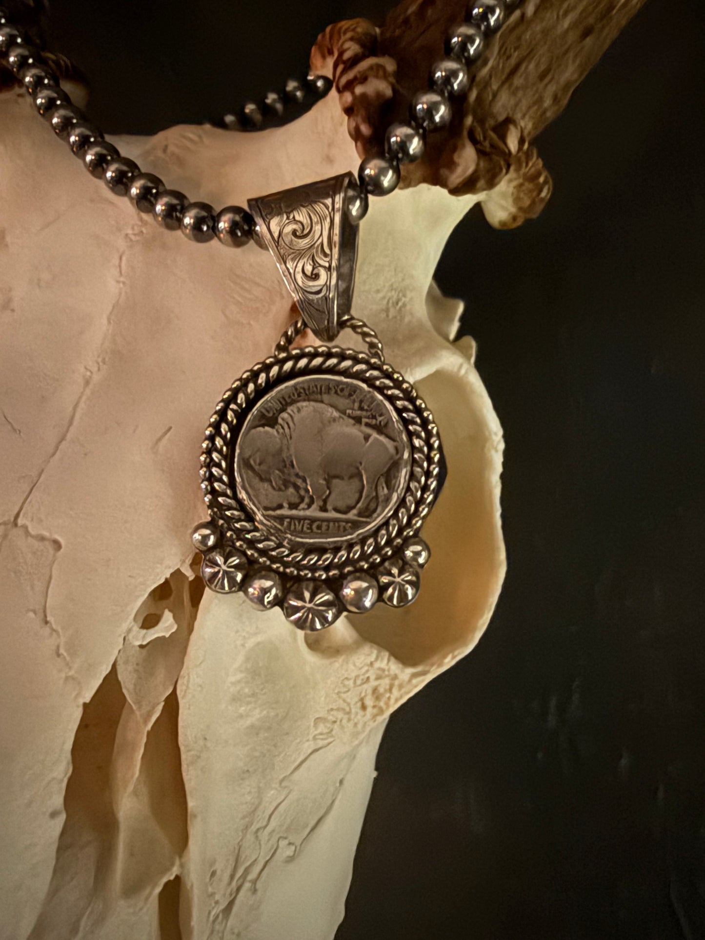 Buffalo Nickel Pendant with Engraved Bale