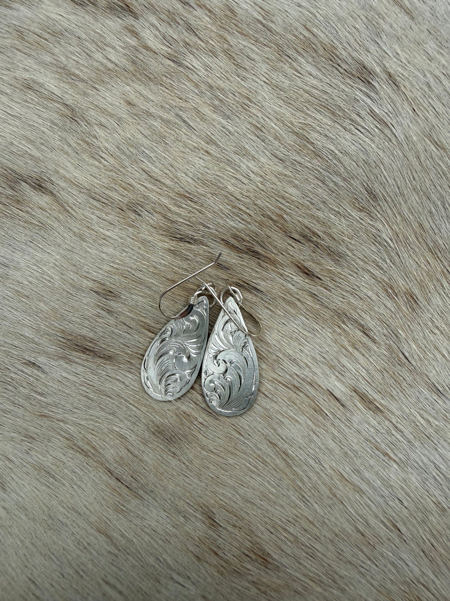 Engraved Teardrop Scroll Dangle Earrings