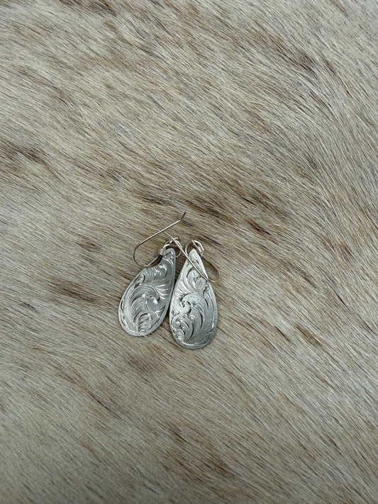 Engraved Teardrop Scroll Dangle Earrings