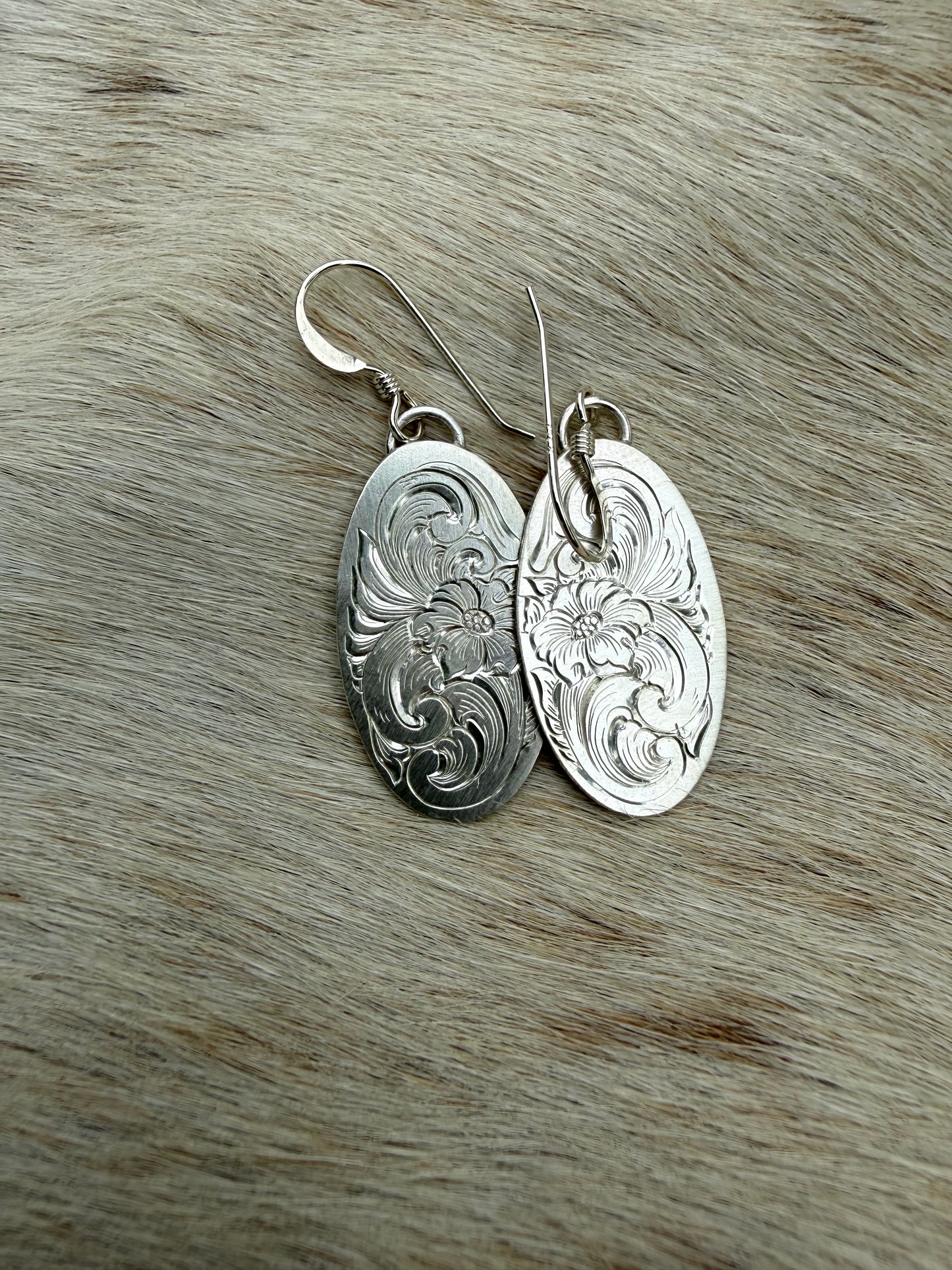 Engraved Oval Scroll & Floral Earrings