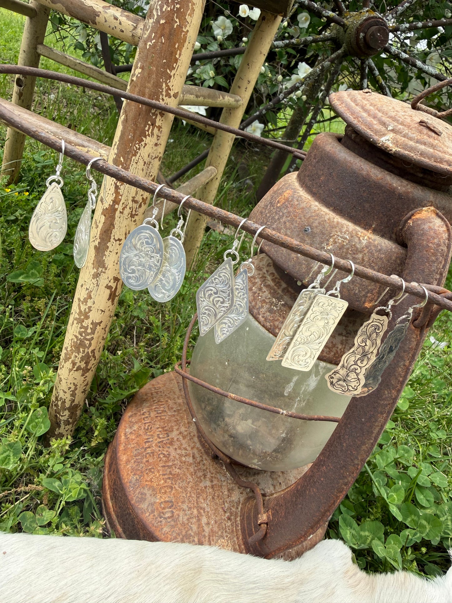 Engraved Teardrop Scroll Dangle Earrings