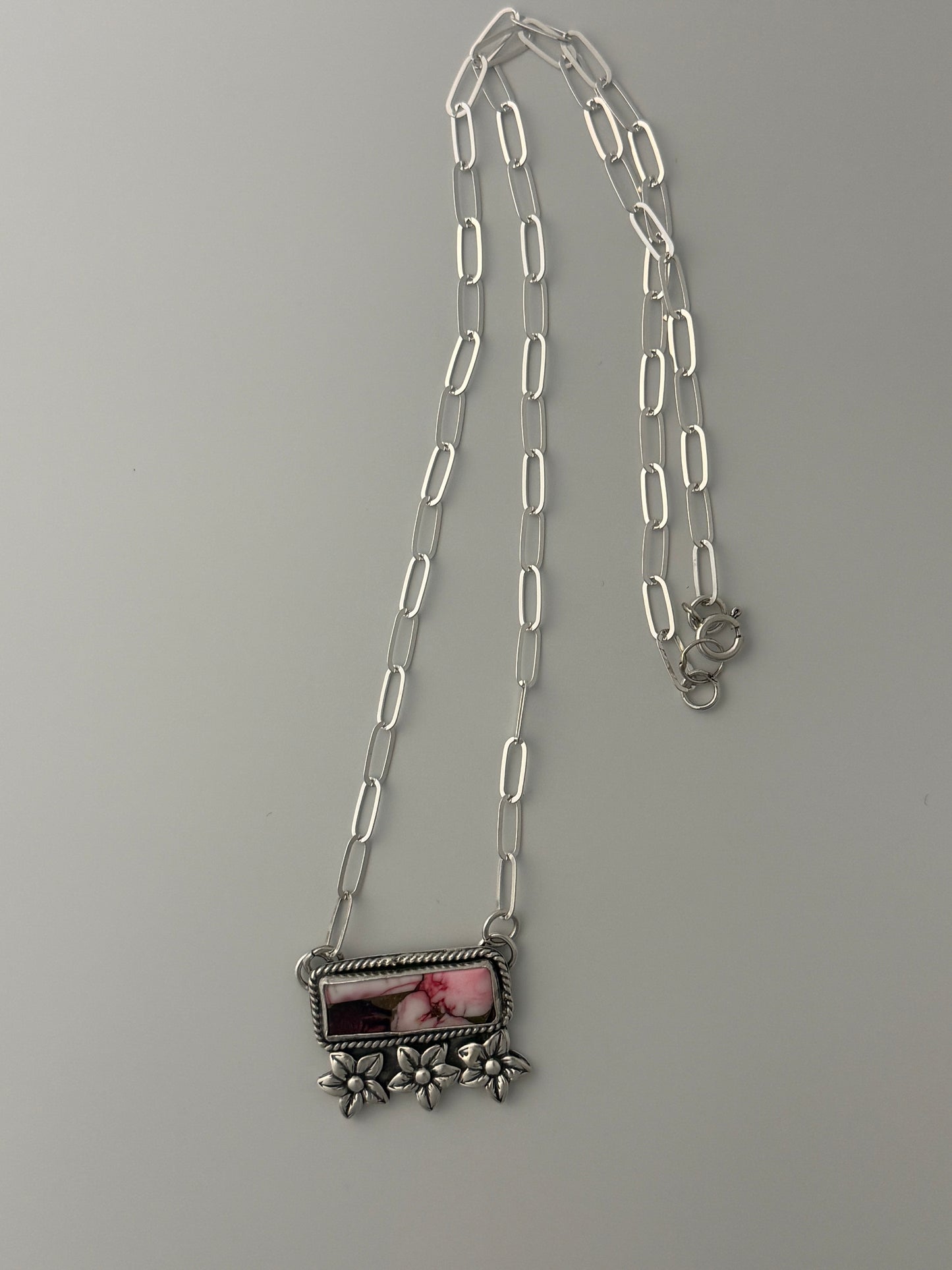 Rose Dahlia Bar Necklace with Cast Flowers