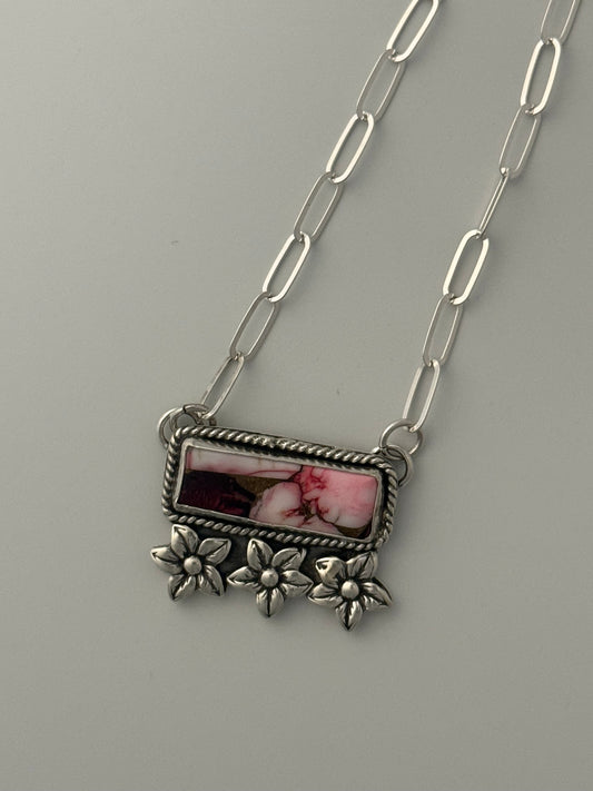 Rose Dahlia Bar Necklace with Cast Flowers