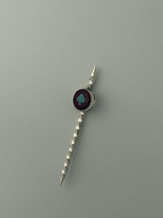 Sterling Silver Buckaroo Hat Picks – Spade Cabochon (Purple & Blue Composite)